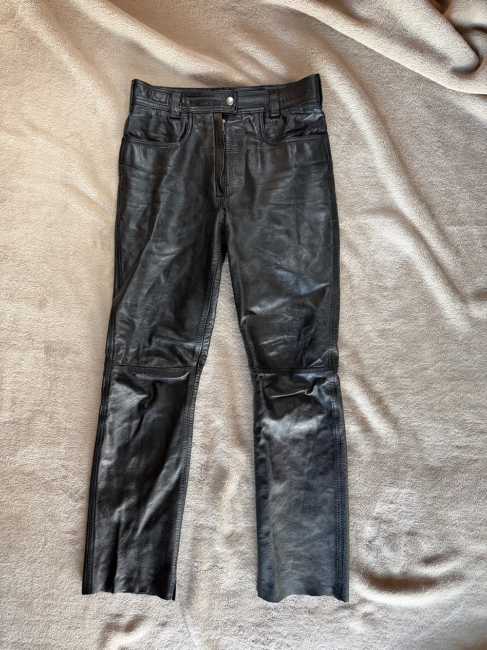 Segura Black Leather Straight-Leg Pants
